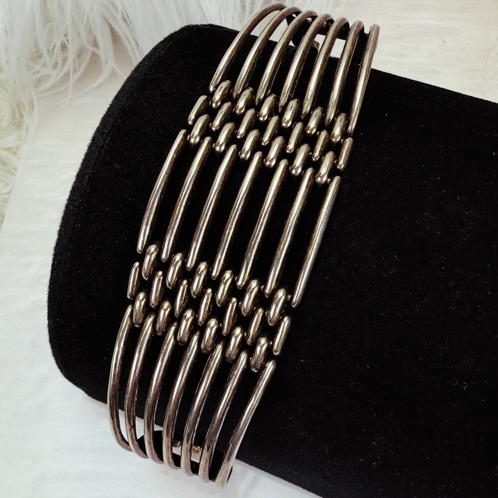 Vintage aged Silvertone Wide Band Bracelet